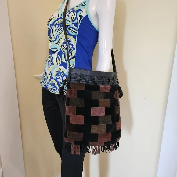 Vintage 70s suede patchwork crossbody bag - Picture 2 of 4
